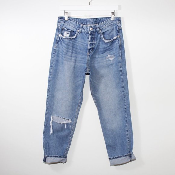 Denim - MidRise Denim Jeans Blue Wash With Cool WhiteFades